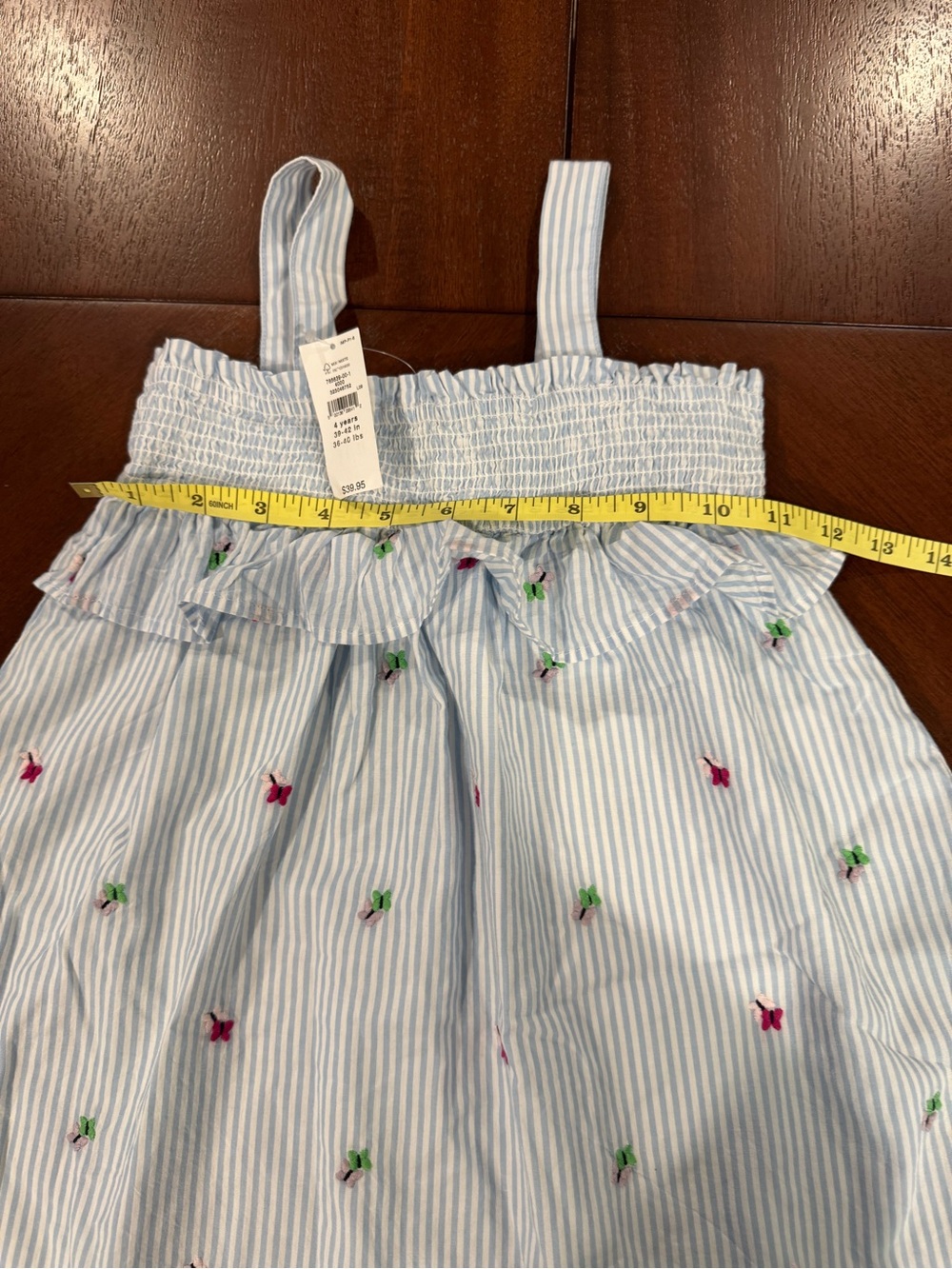 GAP Light Blue Striped Tank Top with Pink & Green Embroidery
